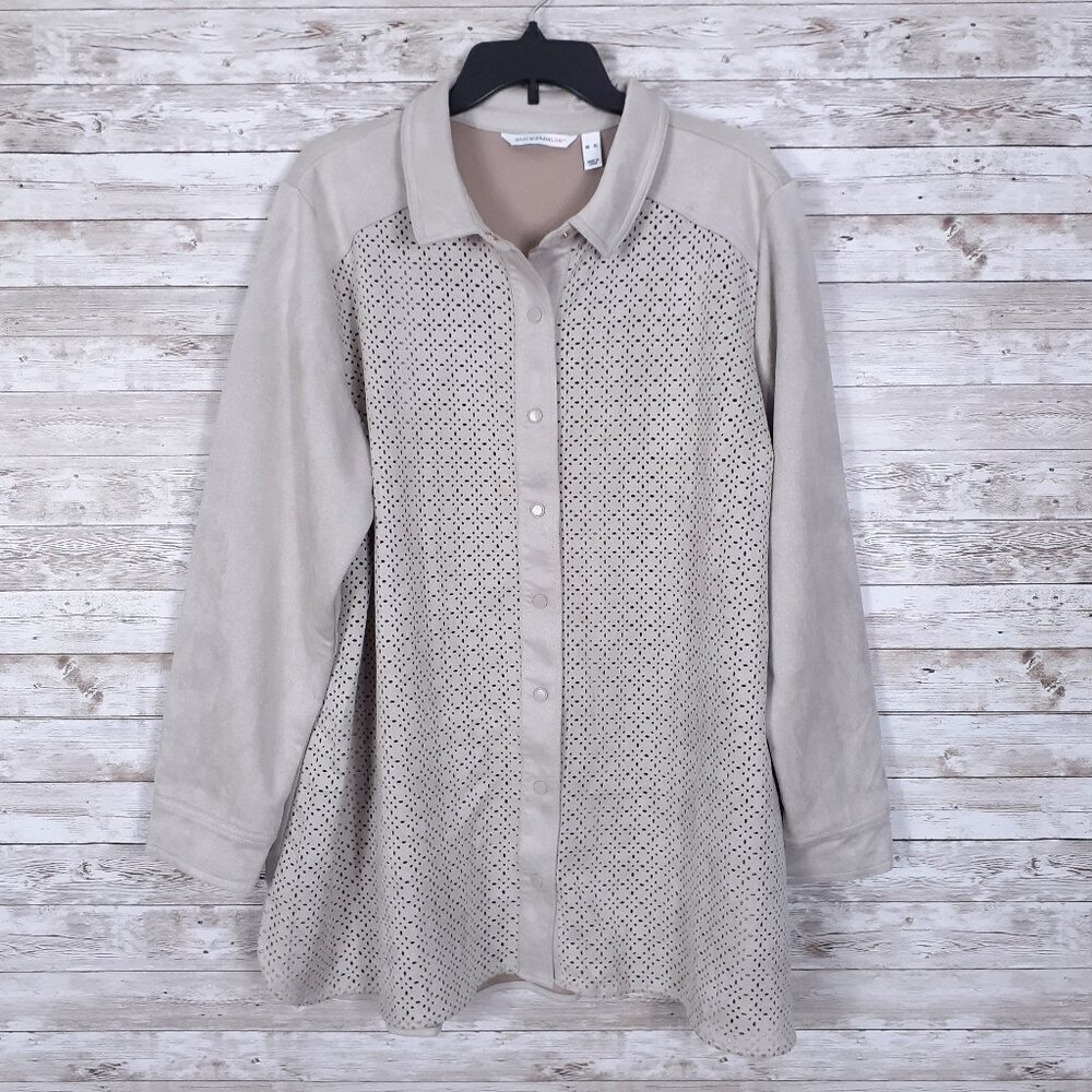 NWOT Isaac Mizrahi Womens Faux Suede Shacket XL Snap Up Perforated Front 290A